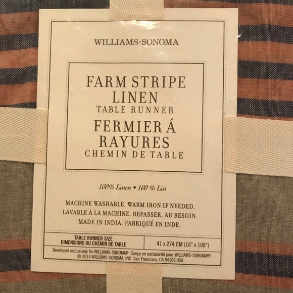 Williams Sonoma Farm Stripe Linen Table Runner 16"x108" - Picture 3 of 4